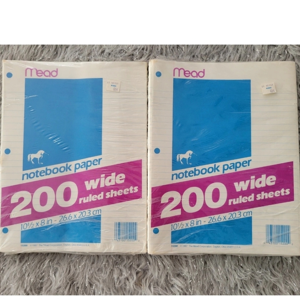 NEW Mead Vintage 1987 200 Wide Ruled Sheet Notebook Paper Unicorn Logo 2 Pack